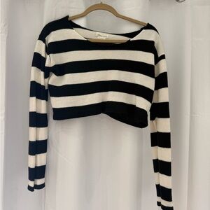 Lovers + Friends Black and White Striped Crop Top